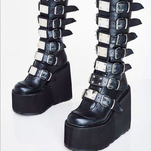 demonias size 7 bought for 175$ very good condition worn a few times🖤🖤🖤